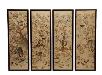 A SET OF CHINESE BIRD AND FLOWER EMBROIDERY PANELS