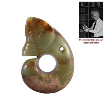 A CHINESE CELADON JADE PIG DRAGON