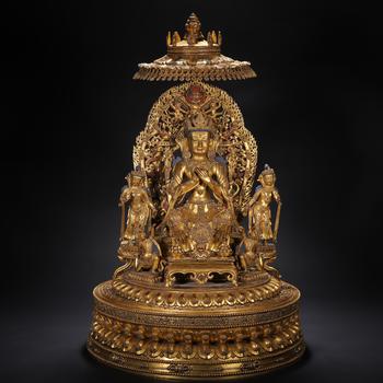 A CHINESE GILT BRONZE BUDDHIST SHRINE GROUP