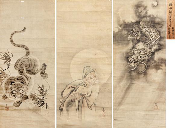 大阪美術(shù)商會(huì)|2026年大美會(huì)第三十六回夏季藝術(shù)品拍賣會(huì)江戶時(shí)代 勝田竹翁 繪畫(huà)三屏