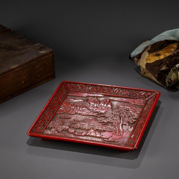 大阪美術(shù)商會(huì)|2026年大美會(huì)第三十六回夏季藝術(shù)品拍賣會(huì)明 堆朱山水樓閣圖方盤