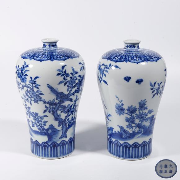 千葉大和|東瀛集珍--骨董珍品八月春季拍賣會 第一回青花花鳥紋梅瓶（一對）