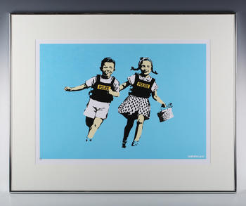 Banksy (British b.1974) - 'Jack & Jill' (2005), colour screenprint, numbered 74/350 lower left, with blindstamp, p.45cm x 65cm, within an aluminium fr