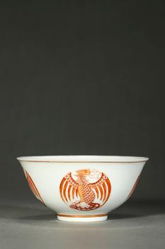 清光緒 礬紅團鳳紋碗
