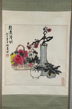 佚名  水墨粉彩清供圖