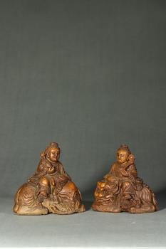 清代 竹雕文殊、普賢菩薩造像一對(duì)