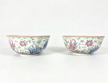 清 粉彩夔鳳紋碗一對(duì)