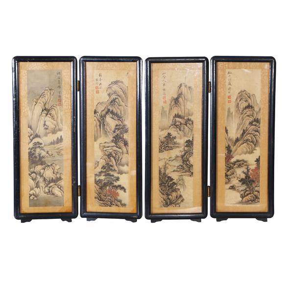 鐮倉美術|藝術品拍賣會（第十三回)溥伒 仿古山水桌面屏風