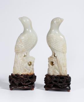 和田玉雕鳥形擺件（一對）