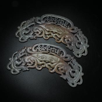 高古玉獸紋璜一組