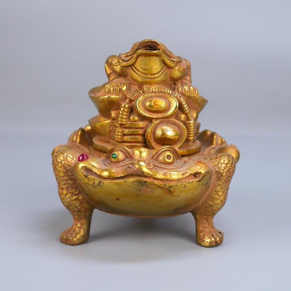東京蕓術(shù)銅鍍金金蟾熏爐擺件