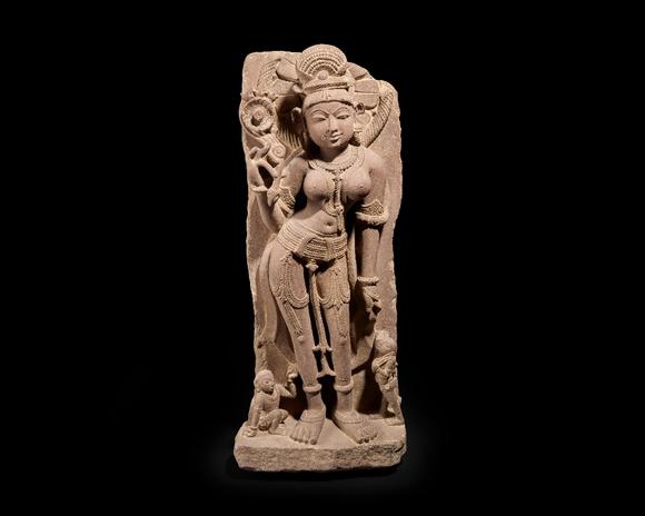 RoseberysA sandstone figure of standing Lakshmi,?
North India, 11th/12th ce