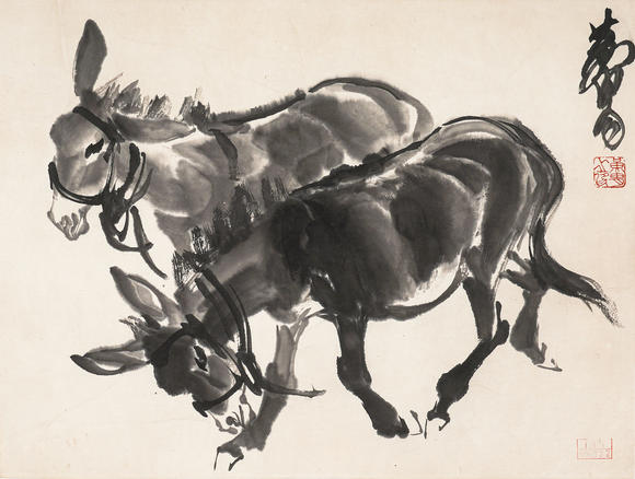 中鴻信黃胄 （1925-1997） 雙驢圖