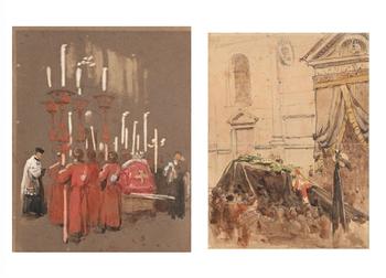 ENGLISH SCHOOL (19TH CENTURY), FUNERAL OF SENOR FORTUNY AT ROME; TWO SKETCHES