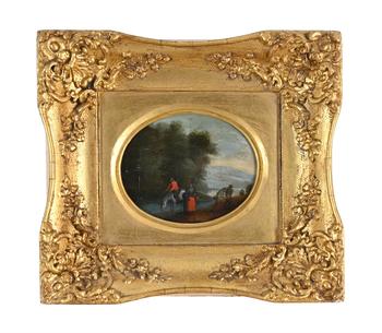 CIRCLE OF JOSEPH VAN BREDAEL (FLEMISH 1688-1739), TRAVELLERS IN A RIVER LANDSCAPE