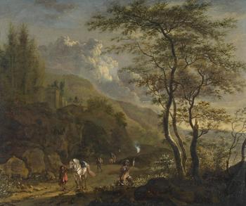 CIRCLE OF JAN HACKAERT (DUTCH 1629-1685), ITALIANATE LANDSCAPE WITH HUNTERS