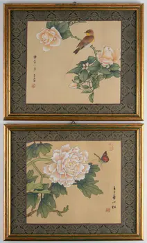 A pair of framed paintings. Ink on paper applied to silk. China, 20th century.