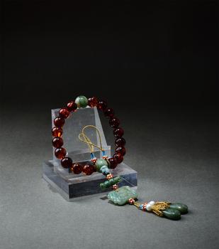 清 琥珀十八子手持