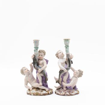 MEISSEN Paar Figurenleuchter mit Amoretten