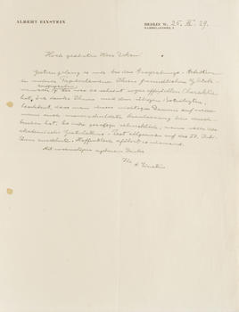 Albert Einstein (Ulm 1879 - Princeton 1955). Letter of thanky on occasion of Einsteins 50th birthday.