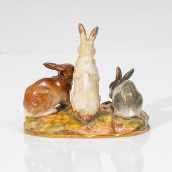 August Ringler (Kirchheim 1837 - Mei?en 1918). A Rabbit Group on a Terrestrial Base.