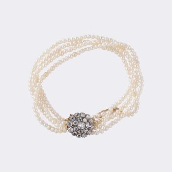 Victorian Natural Pearl Bracelet with Old Cut Diamonds.