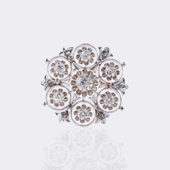 Art Nouveau Rosette Brooch with Old-Cut Diamonds.