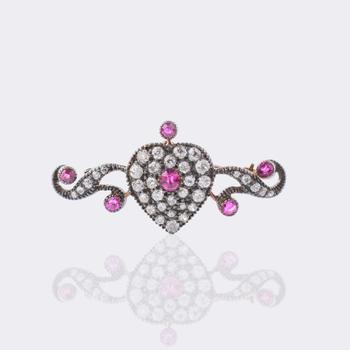 Fin de siècle Diamond Ruby Brosche.