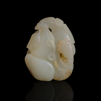十九世紀或更晚 白玉葫蘆掛墜  A Chinese white jade hulu-form pendant