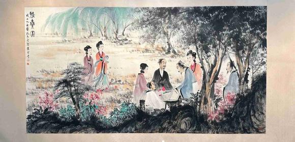 日本松町古美傅抱石 對(duì)弈圖