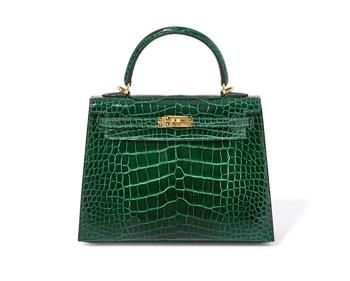 Hermès.

Kelly 25, 2023, of Vert Fonce shiny alligator, gold hardw