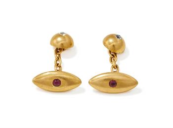 A PAIR OF RUBY AND DIAMOND CUFFLINKS