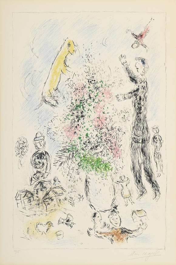 Piguet - H?tel des VentesMarc Chagall (1887-1985),  Les Lilas , 1980, lithographie en couleurs sur Velin d'Arches, signée et numérotée 31/50 au crayon, 92x59,5
