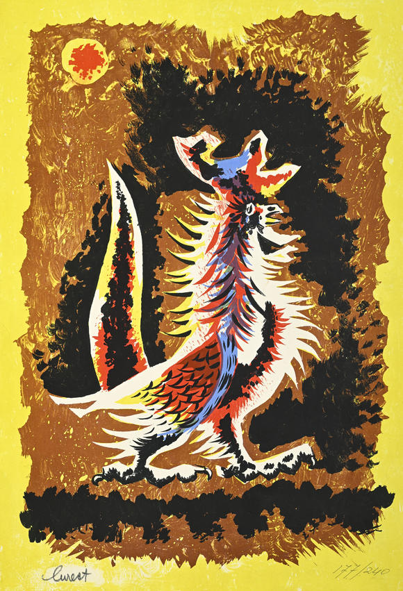 Piguet - H?tel des VentesJean Lur?at (1892-1966),  Le coq , lithographie couleurs, signée et numérotée 177/240 au crayon, 56x38 cm