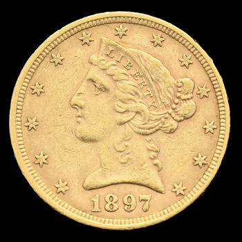 USA, 5 dollars  Liberty Head  en or, 1897, Philadelphie, diam. 2,16 cm, 8,33 g.