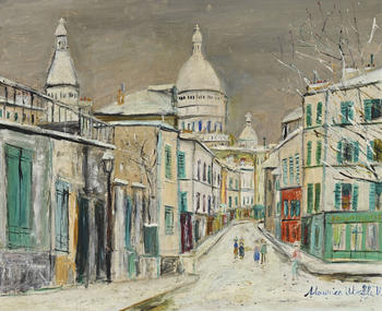 Maurice Utrillo (1883-1955),  Rue de la boulangerie Montmartre , 1927, huile sur toile, signée, 50,5x61,5 cm