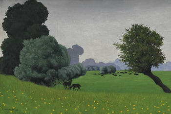 Félix Vallotton (1865-1925),  Effet de pluie à Tournedos  ou  Haras  1922, huile sur toile, timbre de la signature, datée, 54x81 cm