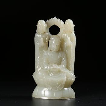 和田玉一佛二弟子擺件