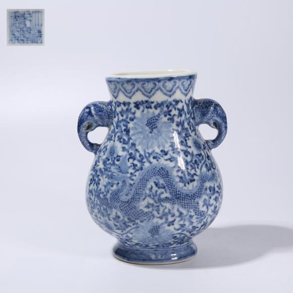 千美會(huì)青花龍鳳呈祥象耳尊