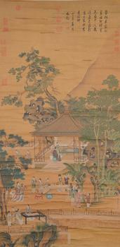 仇英絹本西園雅集圖畫