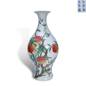Qing Dynasty Yongzheng Period,Famille Rose Olive-Shaped Vase with Blessing and Longevity Motifs