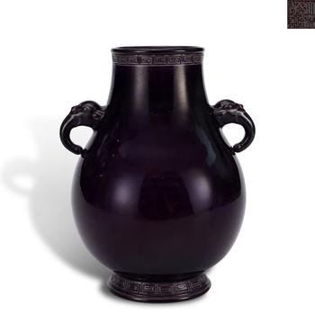 Qing Dynasty Qianlong period, Eggplant purple-glazed double-ear zun