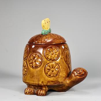 McCoy Ceramic Tommy Turtle Cookie Jar with Butterfly Lid 1950