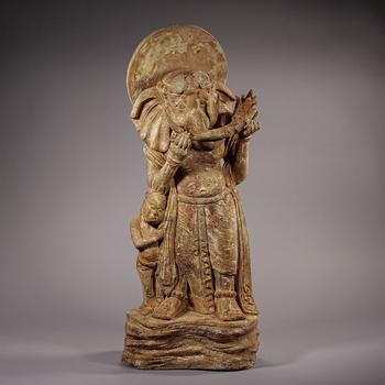 5th Century Yongning Temple Style Painted Clay Arhat Statue