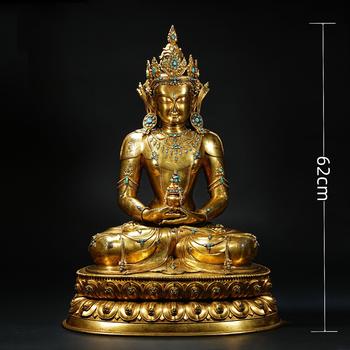 16th Century Gilt-Bronze Inlaid Amitayus Buddha Statue