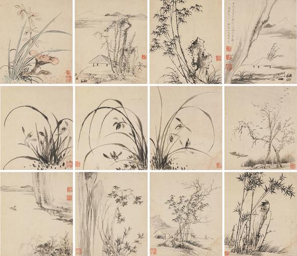 中鴻信馬守真（1548-1604）[明末]?山水花卉十二開冊