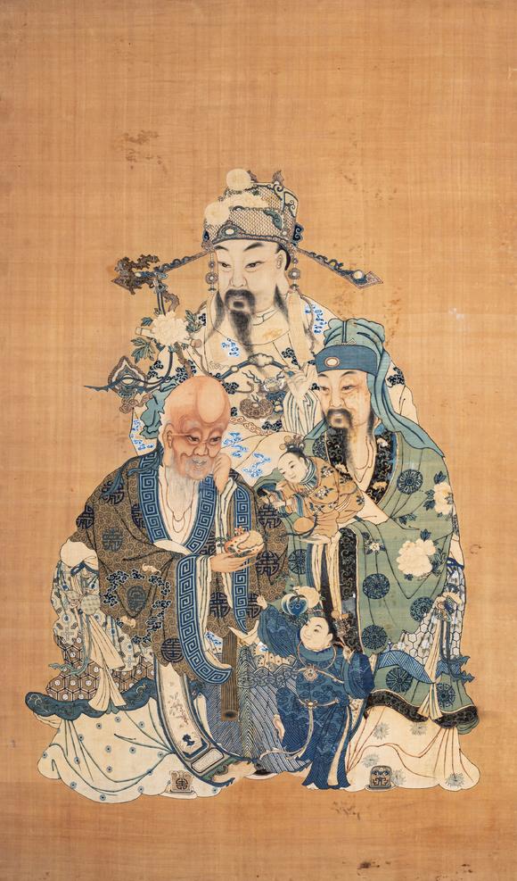 中鴻信清乾隆 緙絲福祿壽三星像