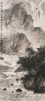 傅抱石  夏山聽泉