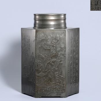 淺浮雕人物故事錫質茶葉罐