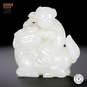 明 白玉麒麟送子擺件